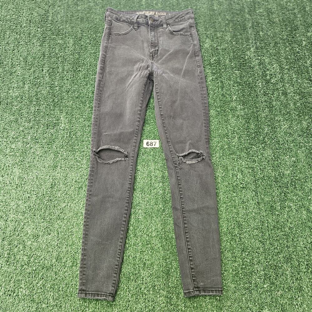 American Eagle Super Hi Rise Jegging Womens Size 4 Regular Black Distressed
